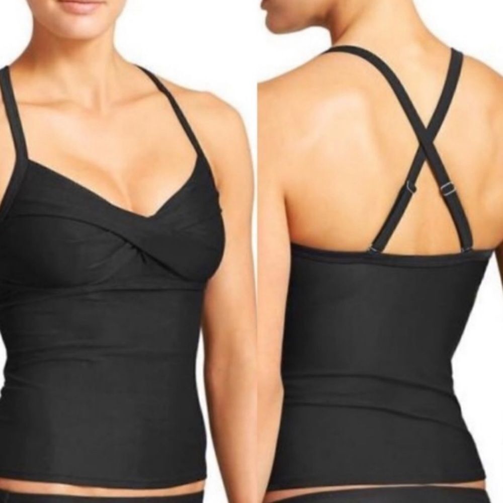 NWT Athleta Black Twister Tankini Top Swim 32 B/C Swimwear Bathing Suit Lycra‎
